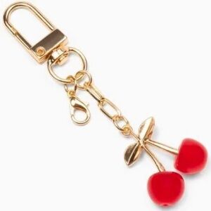 New!  lip charm keychain accessory Gold and Red Cherry